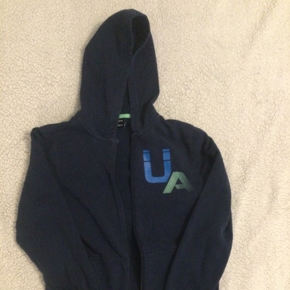 Under Armour UA Coldgear Zip Up Hoodie Sweatshirt Pockets Navy Blue Youth Large